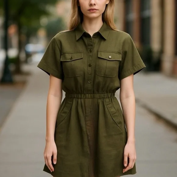 Banana Republic Olive Green Linen utility dress - Picture 2 of 7
